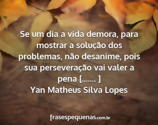 Yan Matheus Silva Lopes - Se um dia a vida demora, para mostrar a solução...