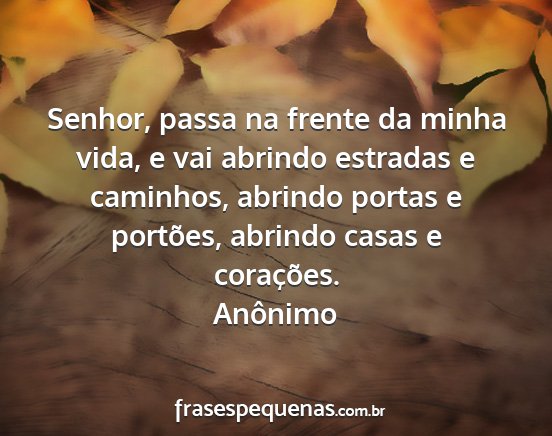 Anônimo - Senhor, passa na frente da minha vida, e vai...