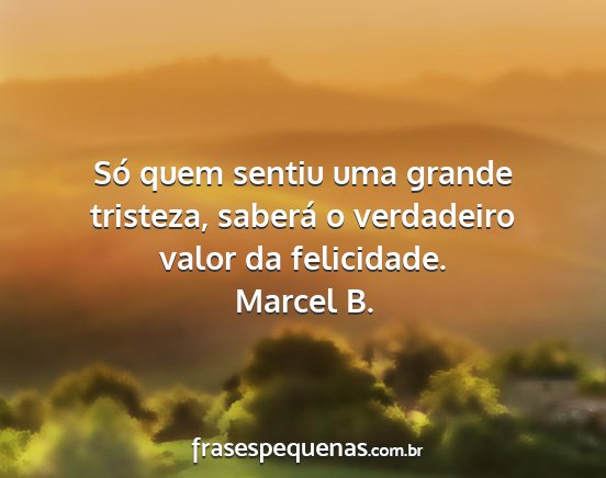 Marcel B. - Só quem sentiu uma grande tristeza, saberá o...