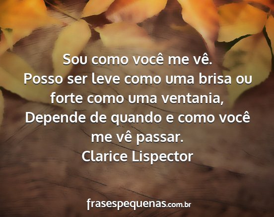Clarice Lispector - Sou como você me vê. Posso ser leve como uma...
