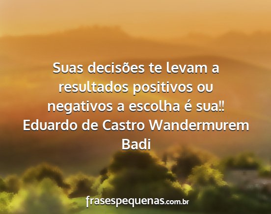 Eduardo de Castro Wandermurem Badi - Suas decisões te levam a resultados positivos ou...