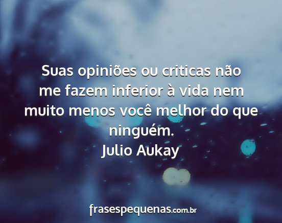 Julio Aukay - Suas opiniões ou criticas não me fazem inferior...