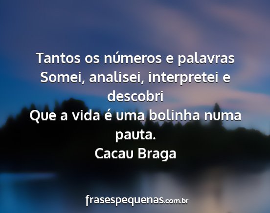 Cacau Braga - Tantos os números e palavras Somei, analisei,...