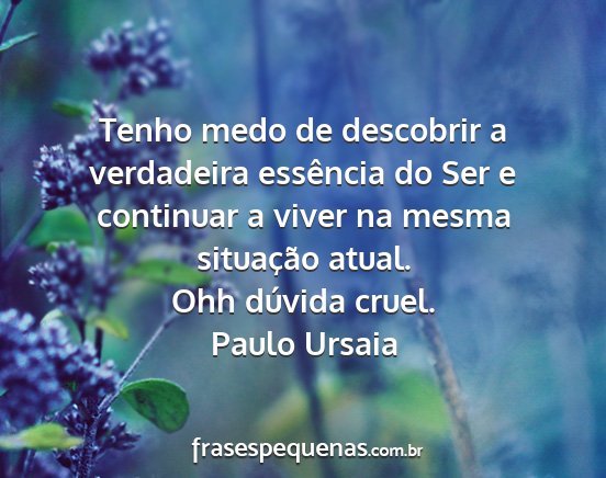 Paulo Ursaia - Tenho medo de descobrir a verdadeira essência do...