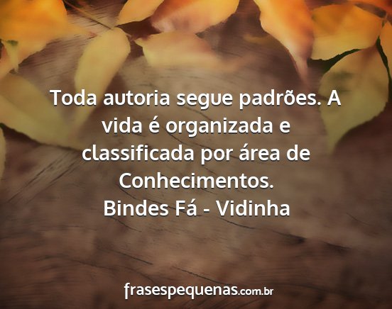 Bindes Fá - Vidinha - Toda autoria segue padrões. A vida é organizada...