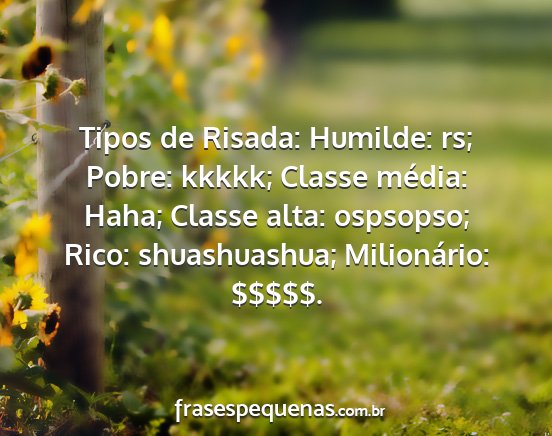 Tipos de Risada: Humilde: rs; Pobre: kkkkk;...