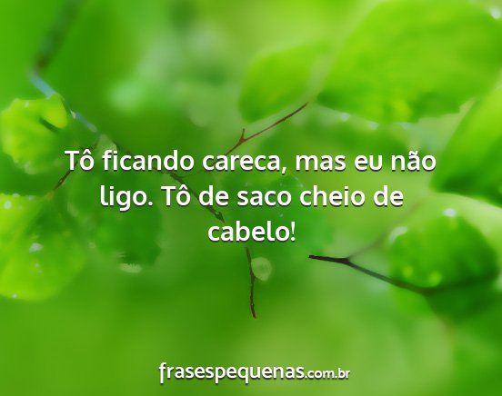 Tô ficando careca, mas eu não ligo. Tô de saco...