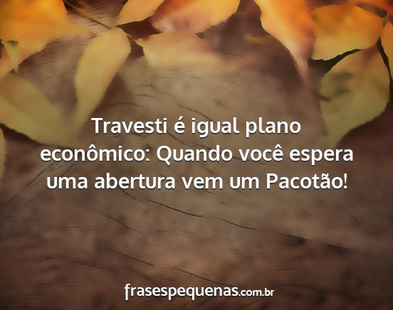 Travesti é igual plano econômico: Quando você...