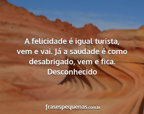 Desconhecido - A felicidade é igual turista, vem e vai. Já a...