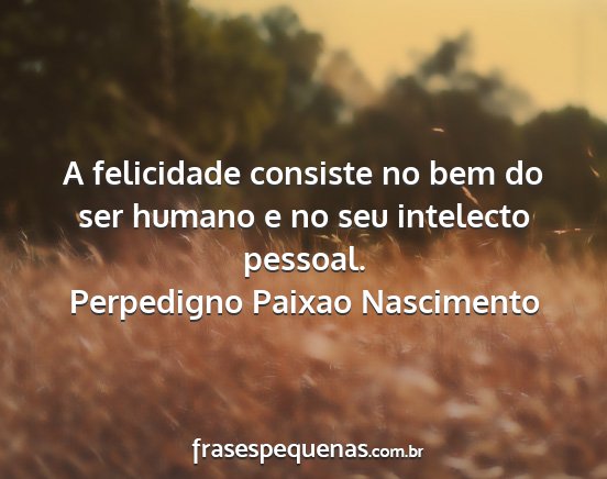 Perpedigno Paixao Nascimento - A felicidade consiste no bem do ser humano e no...