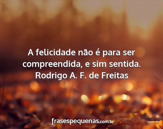 Rodrigo A. F. de Freitas - A felicidade não é para ser compreendida, e sim...