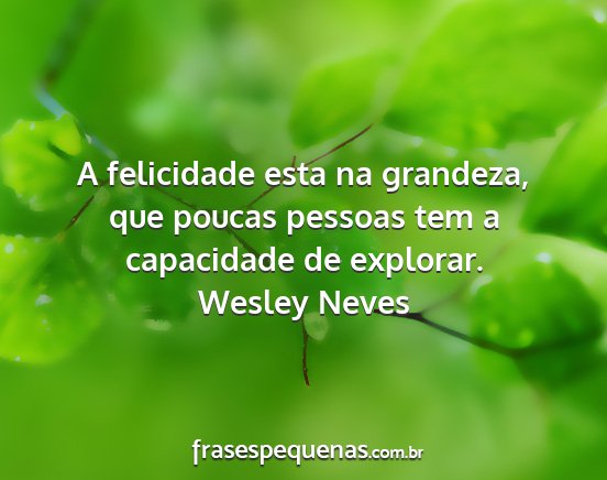 Wesley Neves - A felicidade esta na grandeza, que poucas pessoas...