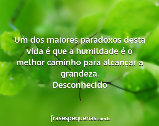 Desconhecido - Um dos maiores paradoxos desta vida é que a...