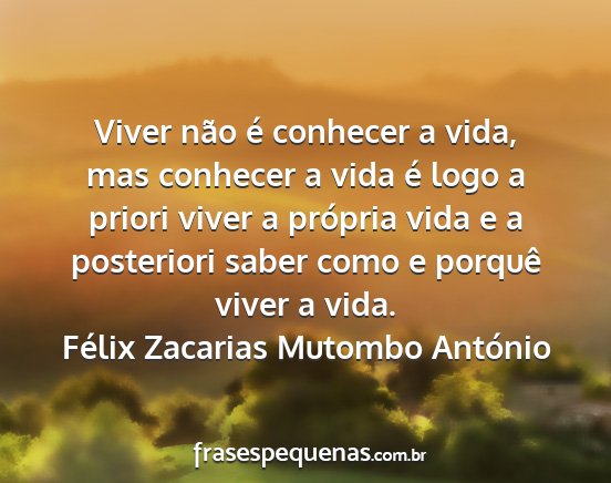 Félix Zacarias Mutombo António - Viver não é conhecer a vida, mas conhecer a...