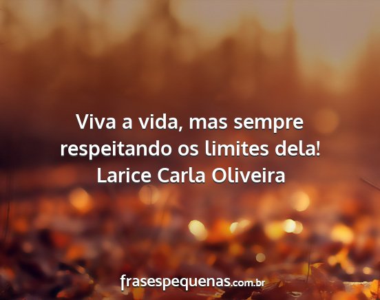 Larice Carla Oliveira - Viva a vida, mas sempre respeitando os limites...