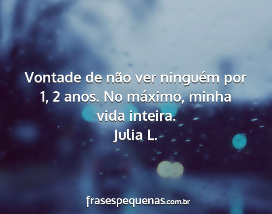 Julia L. - Vontade de não ver ninguém por 1, 2 anos. No...