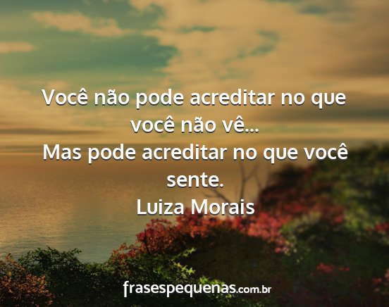 Luiza Morais - Você não pode acreditar no que você não...