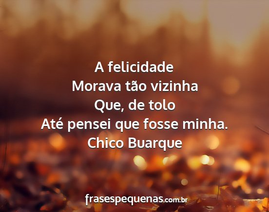 Chico Buarque - A felicidade Morava tão vizinha Que, de tolo...