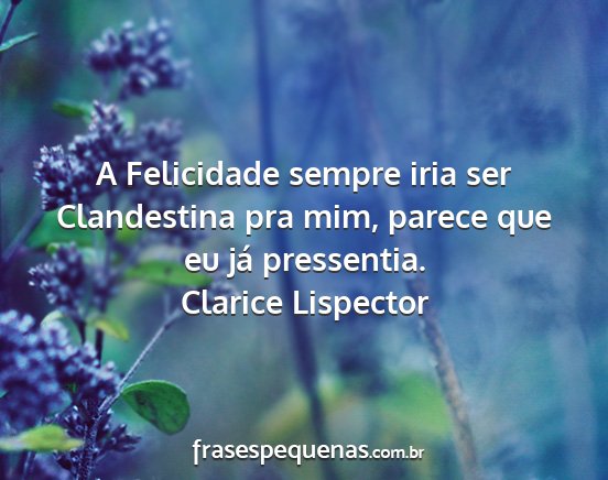 Clarice Lispector - A Felicidade sempre iria ser Clandestina pra mim,...