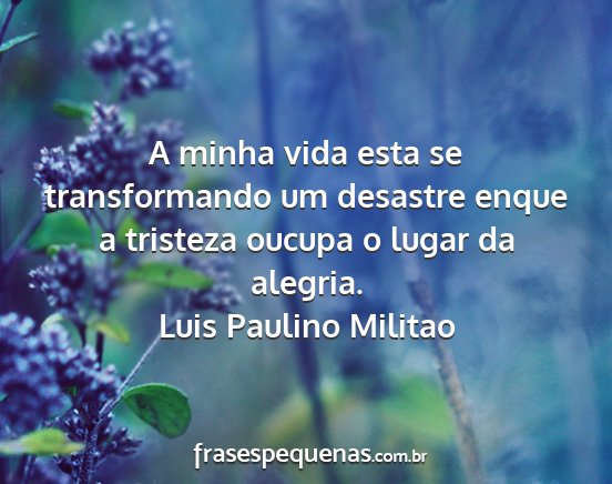 Luis Paulino Militao - A minha vida esta se transformando um desastre...
