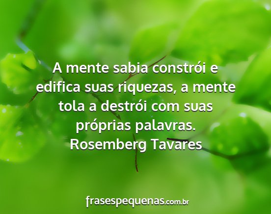 Rosemberg Tavares - A mente sabia constrói e edifica suas riquezas,...